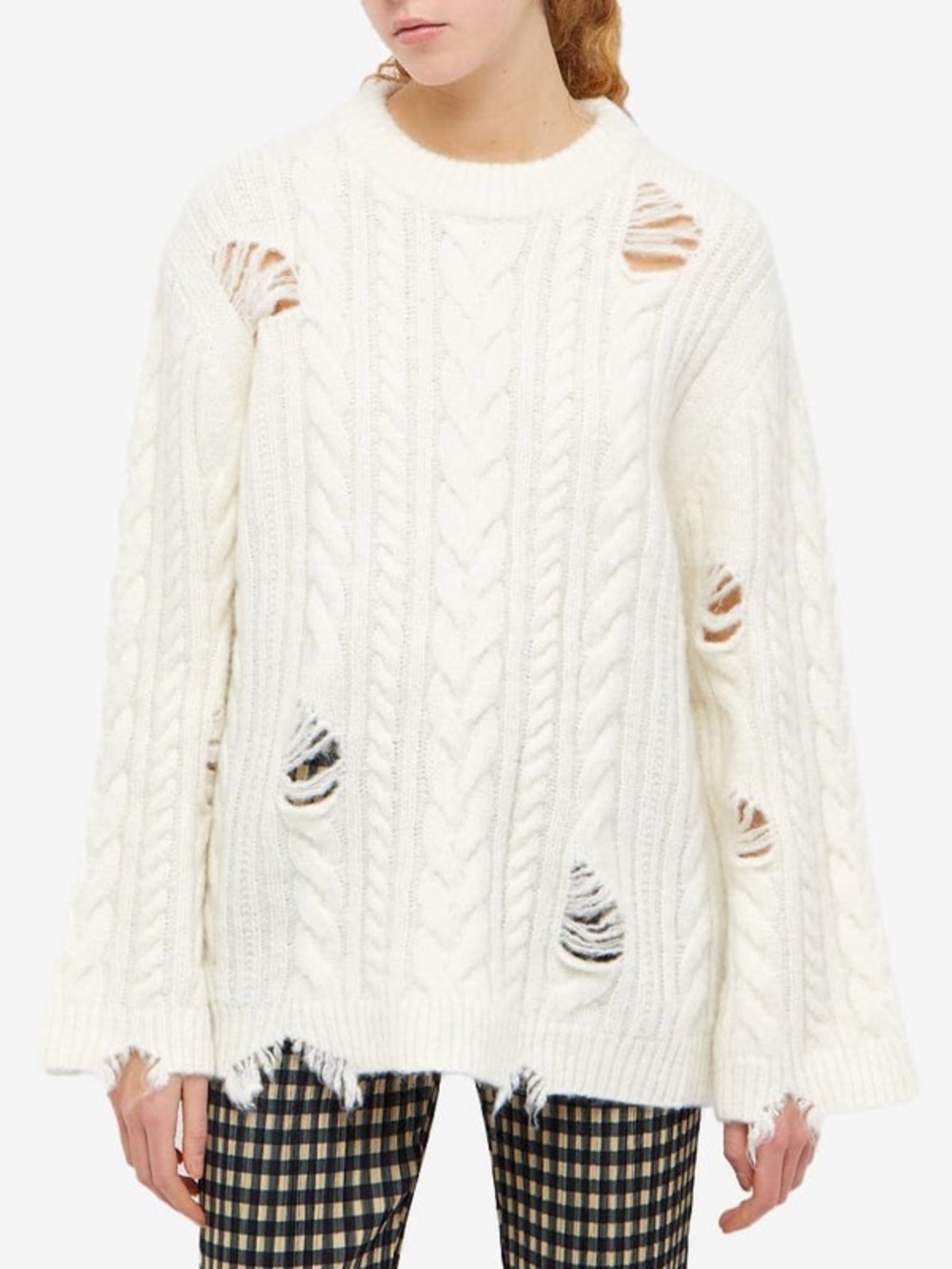 Holzweiler Women's Bahaeia Distressed Crew Mohair Sweater in Ecru Size‎ M